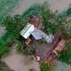 This aerial photo taken on November 10, 2019, shows a destroyed house after cyclone Bulbul hit Koyra, Bangladesh.